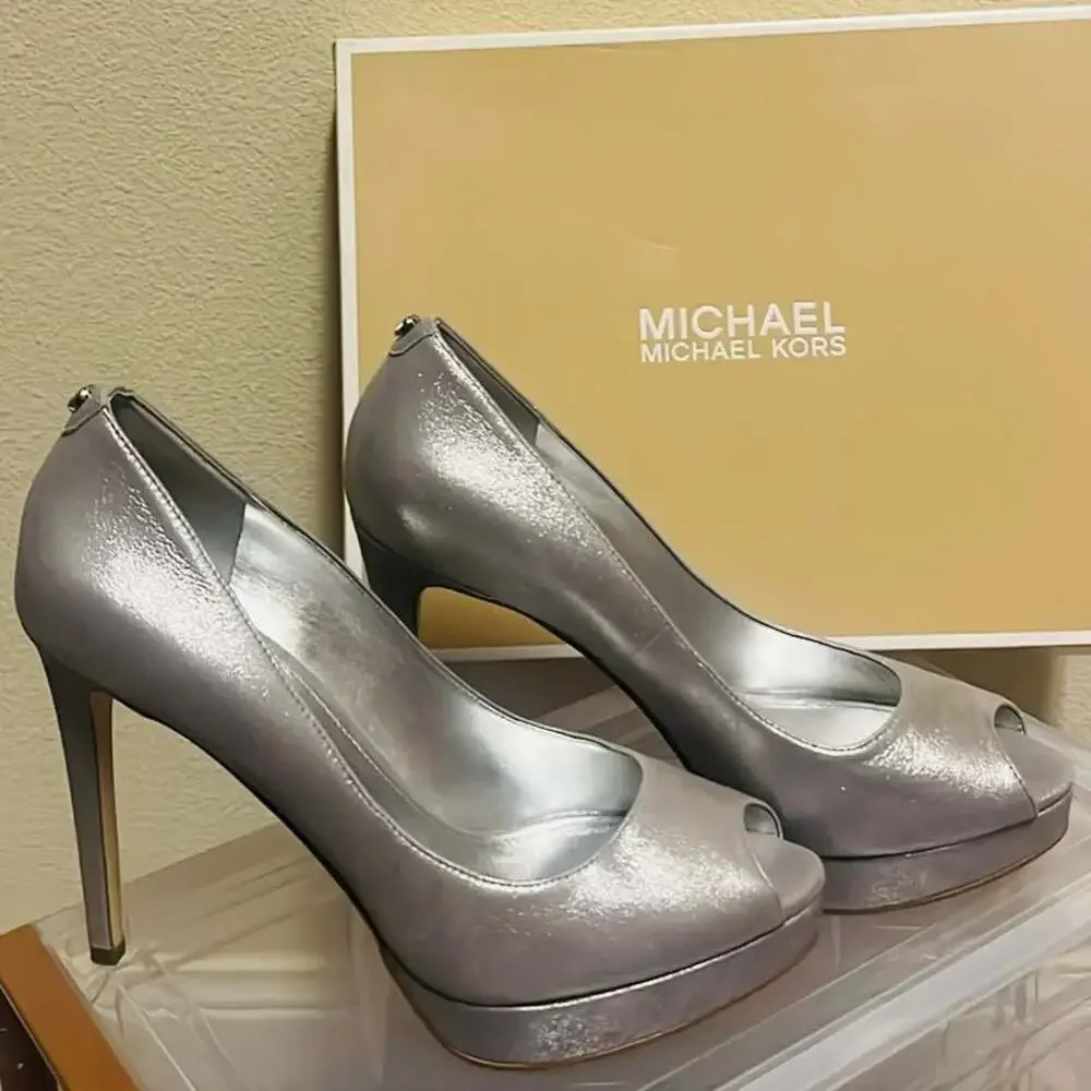 Michael Kors Silver Peep-Toe Platform Pumps